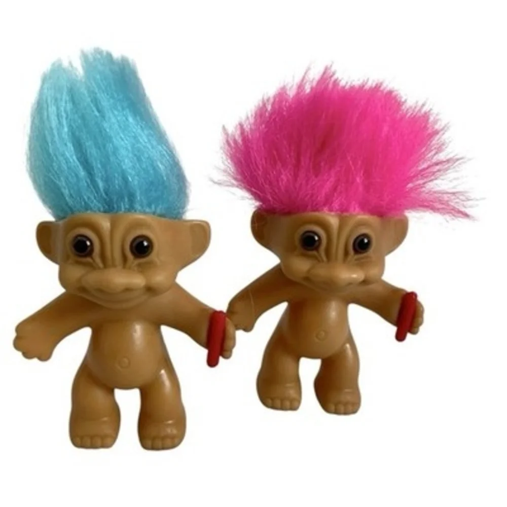 Vintage Russ Berrie Troll Doll Lot 2 Blue Pink Hair Dolls Figurine 90s Lucky VG